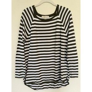 Michael Kors Medium Sweater Gray White Striped Knit  Long Sleeve Cotton Stretch